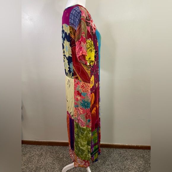 VTG Sacred Threads Quirky Bohemian Patchwork Lined Pencil Maxi Dress Sz S Hippie - Picture 6 of 10